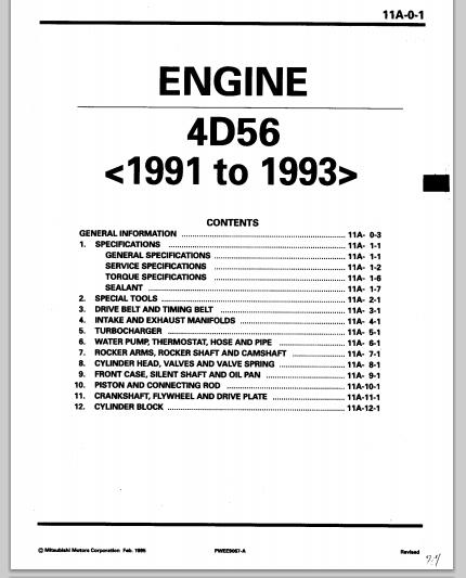 Mitsubishi 4D56 engine factory workshop and repair manual download